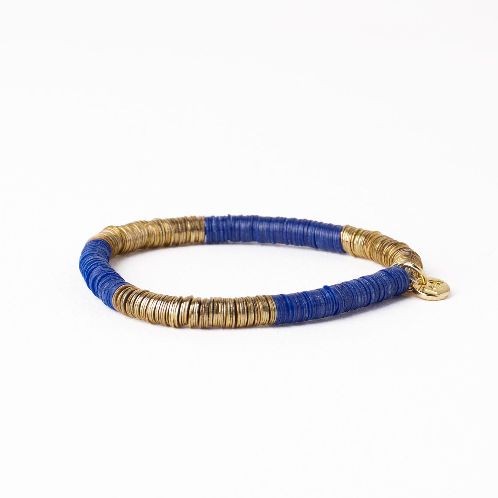 Grace Two Color Block Stretch Bracelet Lapis and Gold Wholesale