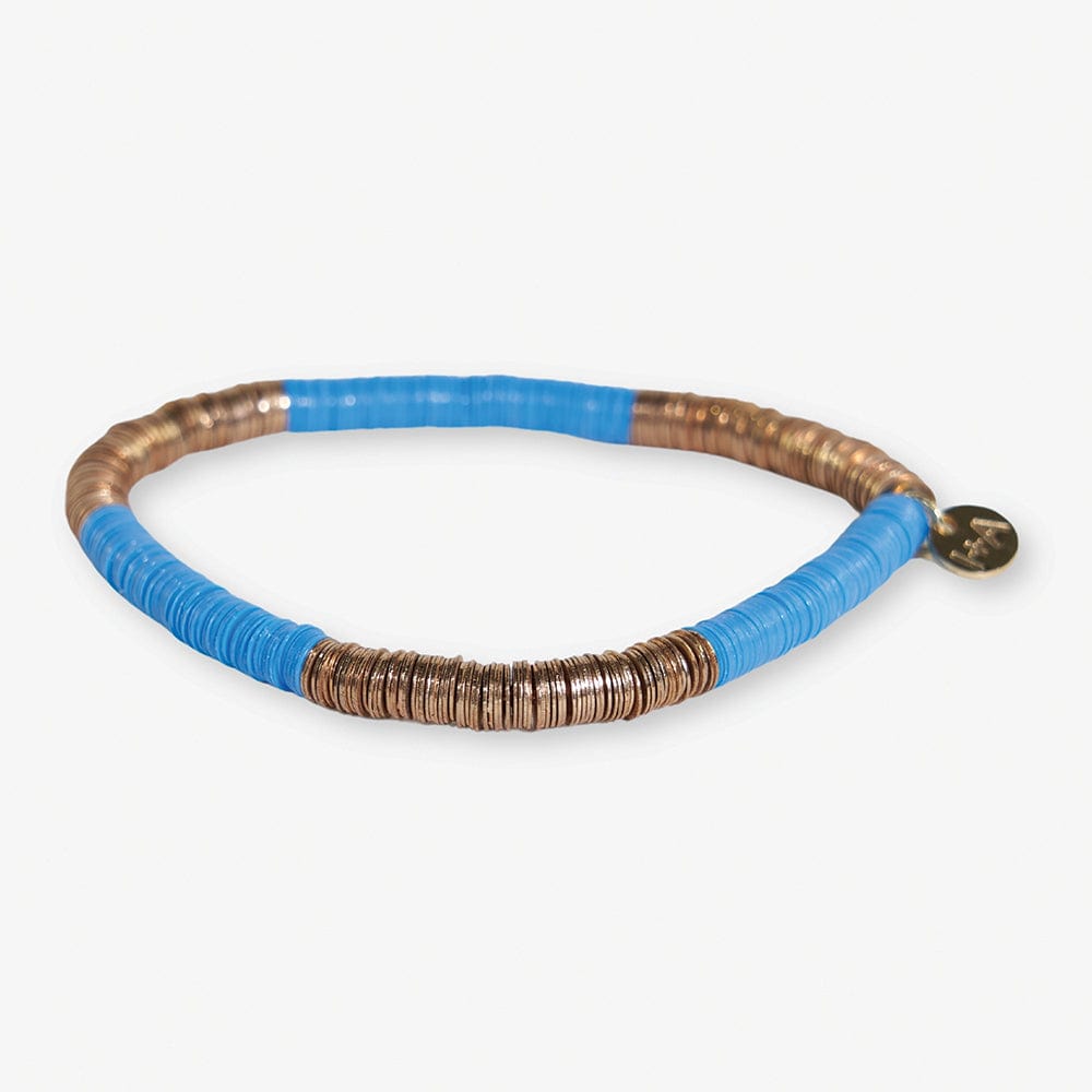Grace Color Block Stretch Bracelet Light Blue and Gold Wholesale