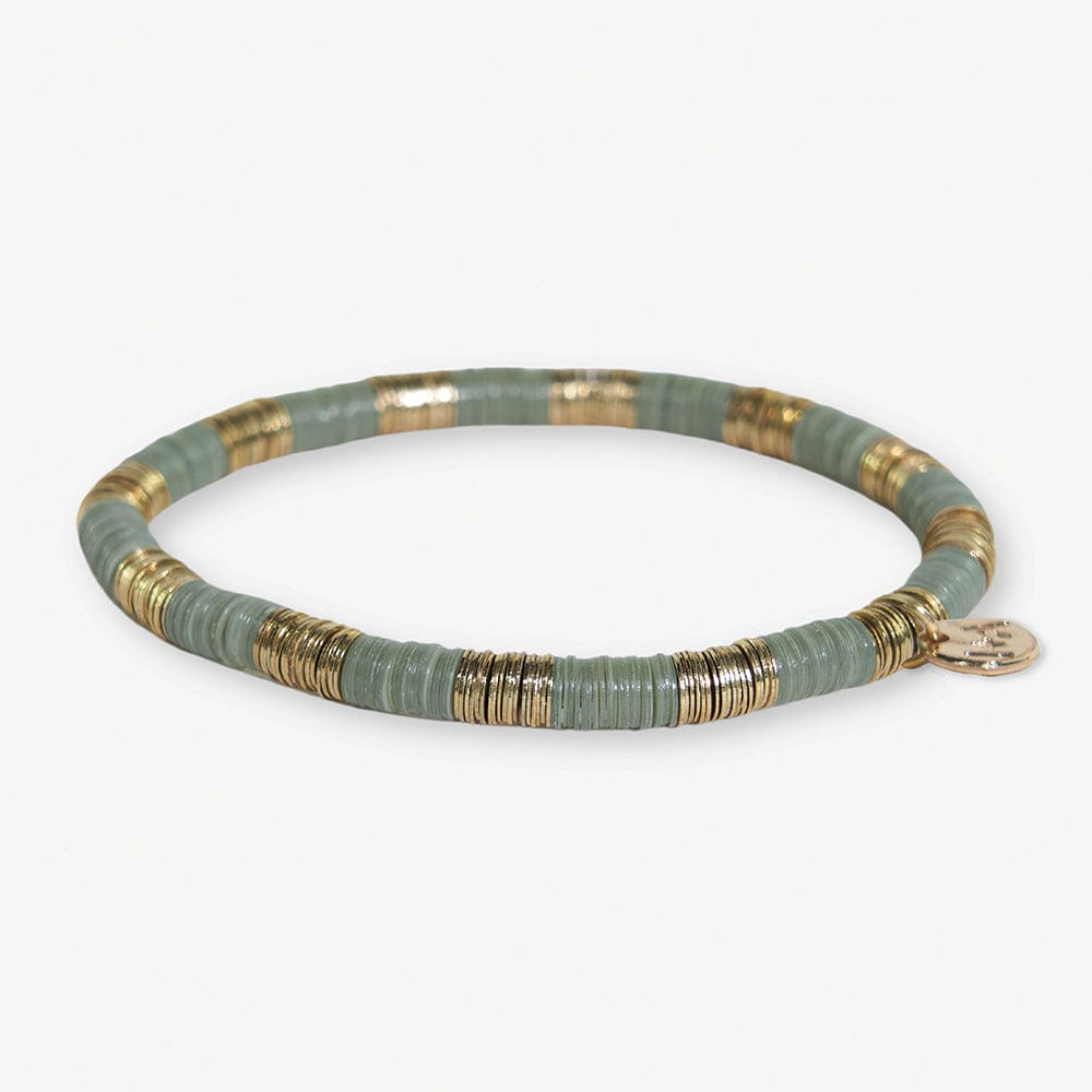 Grace Two-Color Block Sequin Stretch Bracelet Mint Green and Gold Wholesale