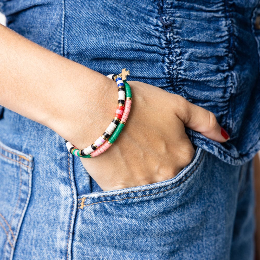 Grace Three Stripes Between Gold And Black Sequin Stretch Bracelet Rio Wholesale