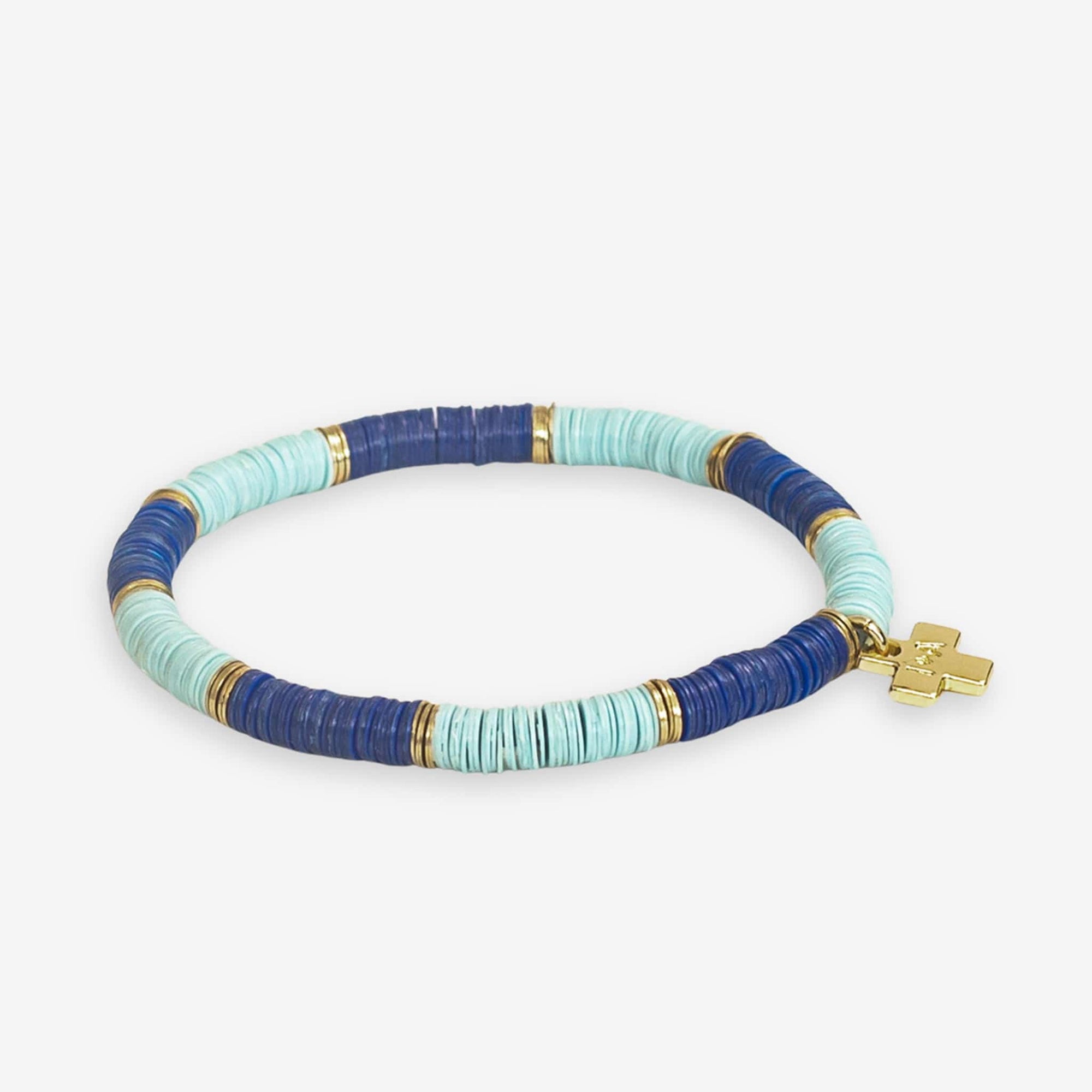 Grace Two-Color Block Sequin Stretch Bracelet Lapis/Light Blue Wholesale