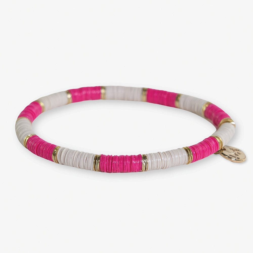 Grace Two-Color Block Sequin Stretch Bracelet Hot Pink/Ivory Wholesale