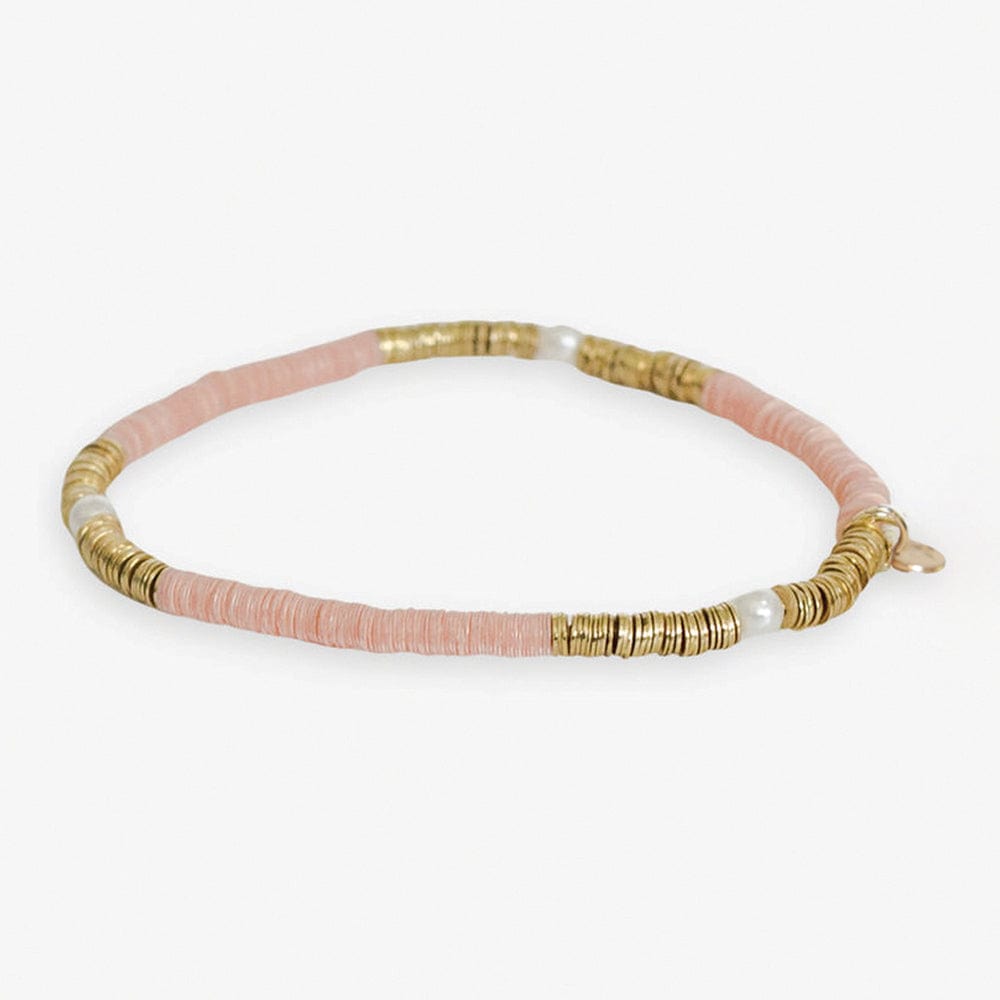 Rory Solid Color With Gold And Pearls Small Sequin Stretch Bracelet Blush Pink Wholesale