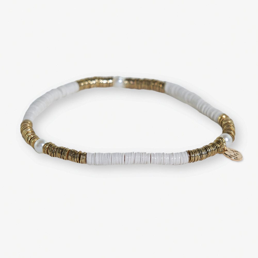 Rory Solid Color With Gold And Pearls Small Sequin Stretch Bracelet Ivory Wholesale