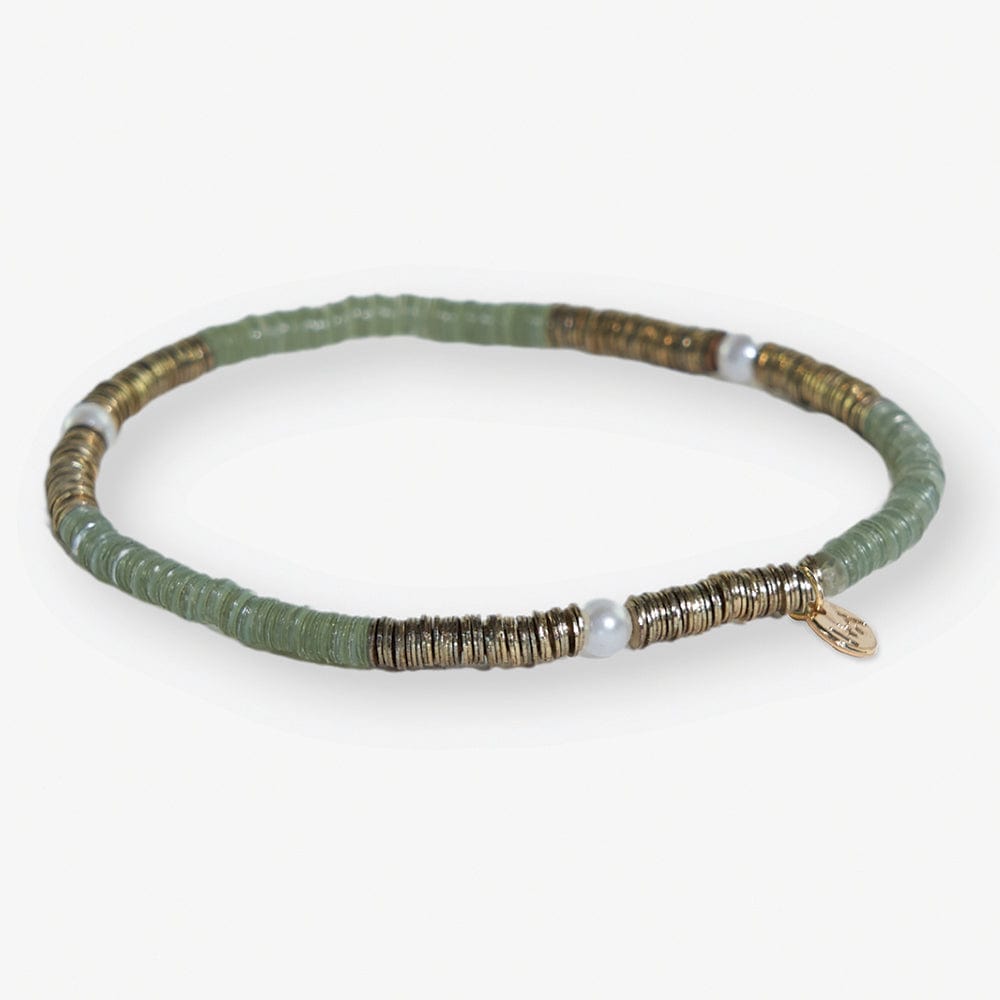 Rory Solid Color With Gold And Pearls Small Sequin Stretch Bracelet Blush Mint Green Wholesale