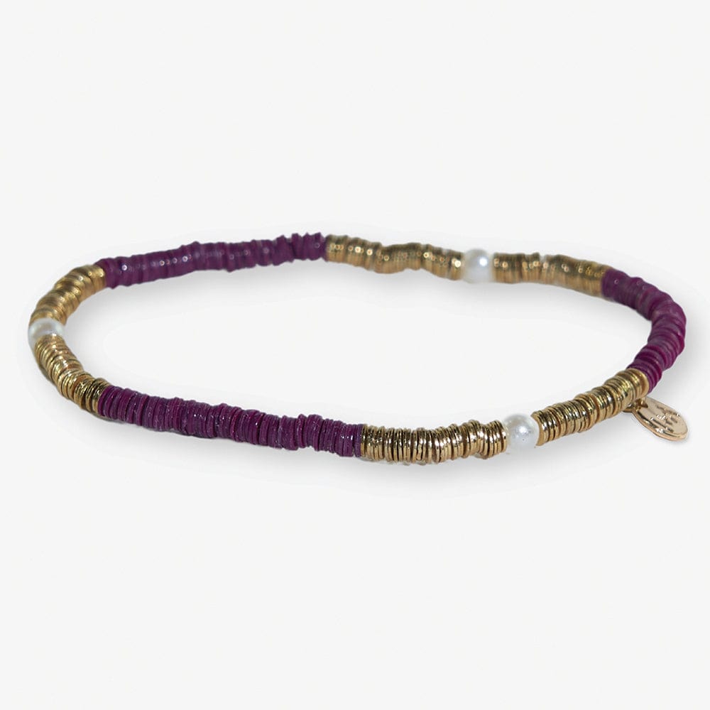 Rory Solid Color With Gold And Pearls Small Sequin Stretch Bracelet Port Wholesale