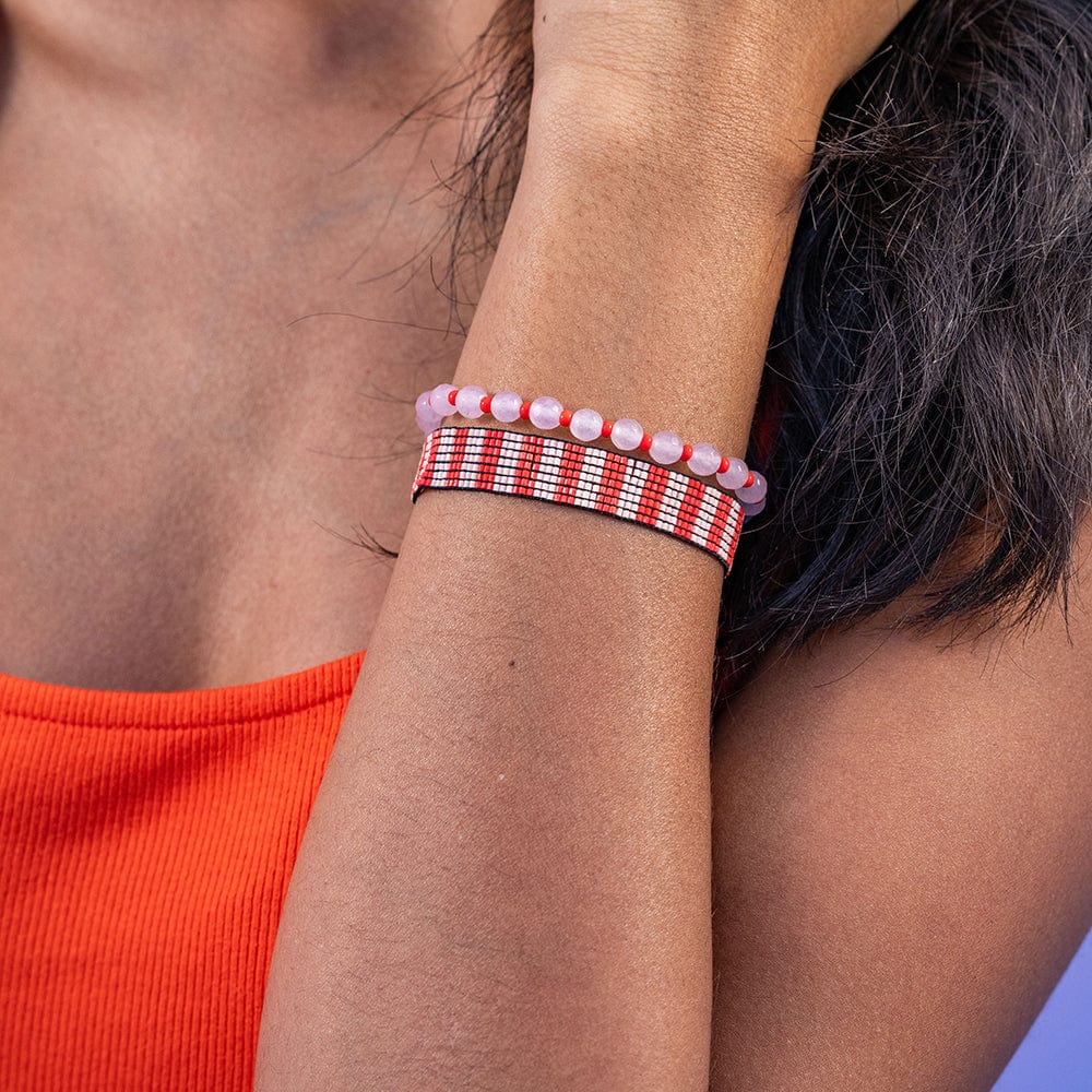 Alex Two-Tone Vertical Stripes Beaded Stretch Bracelet Poppy Wholesale