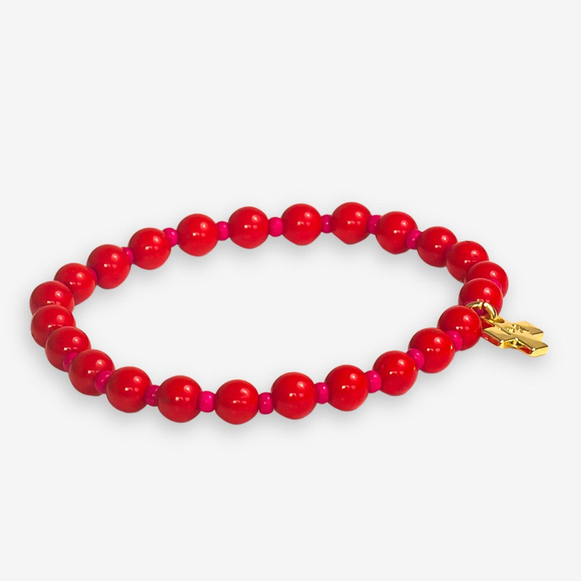 Mabel Round Stones With Alternating Seed Bead Stretch Bracelet Red Wholesale