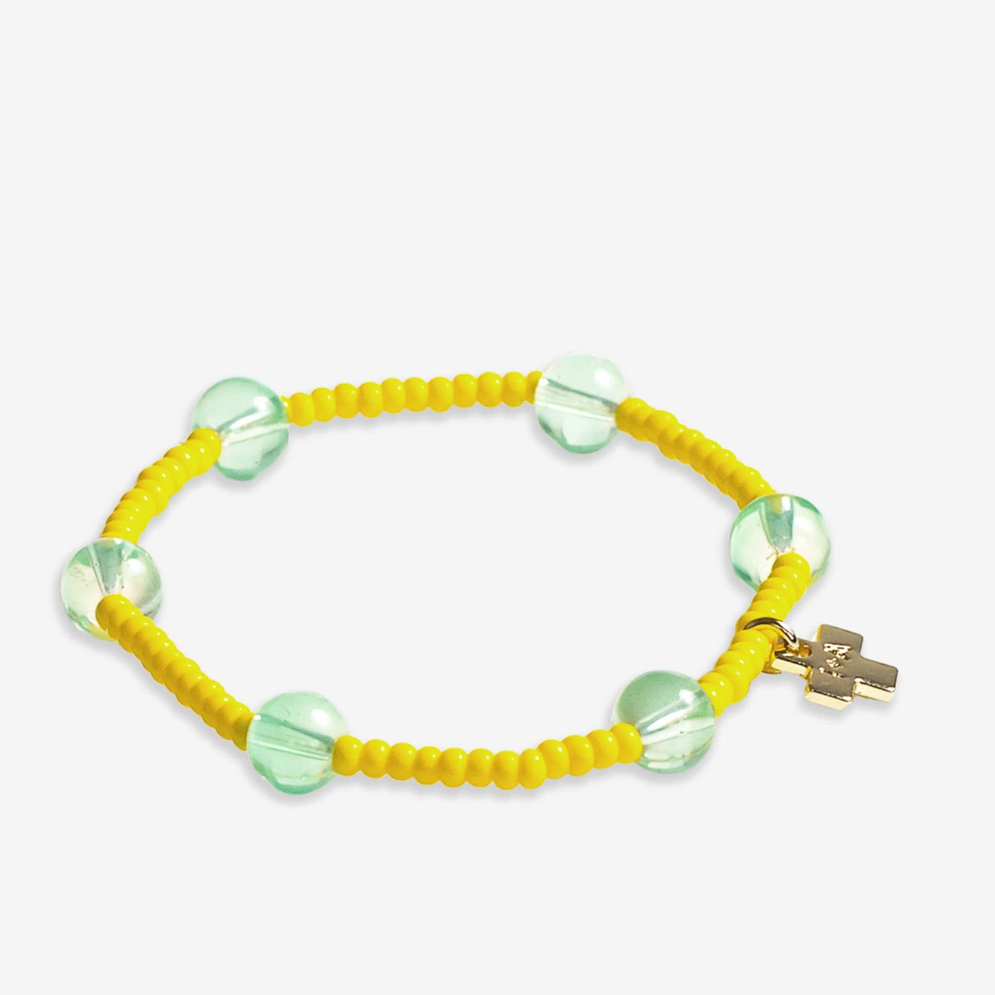 Mia Small Seed Bead With Round Stones Stretch Bracelet Lemon Yellow/Mint Wholesale