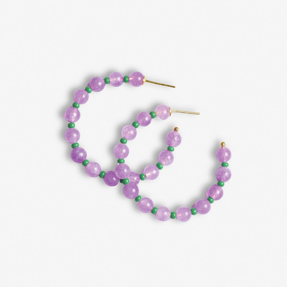Angela Round Stones With Alternating Seed Bead Hoop Earrings Lilac Wholesale