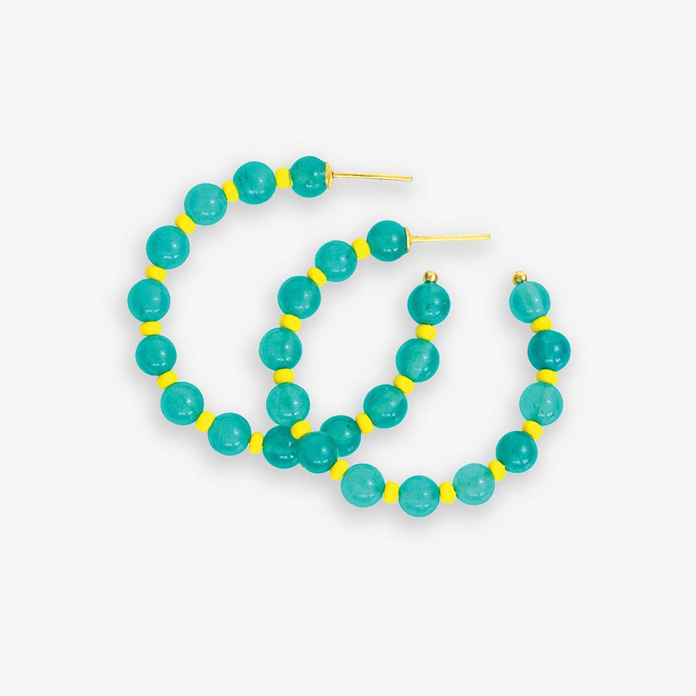 Angela Round Stones With Alternating Seed Bead Hoop Earrings Turquoise Wholesale
