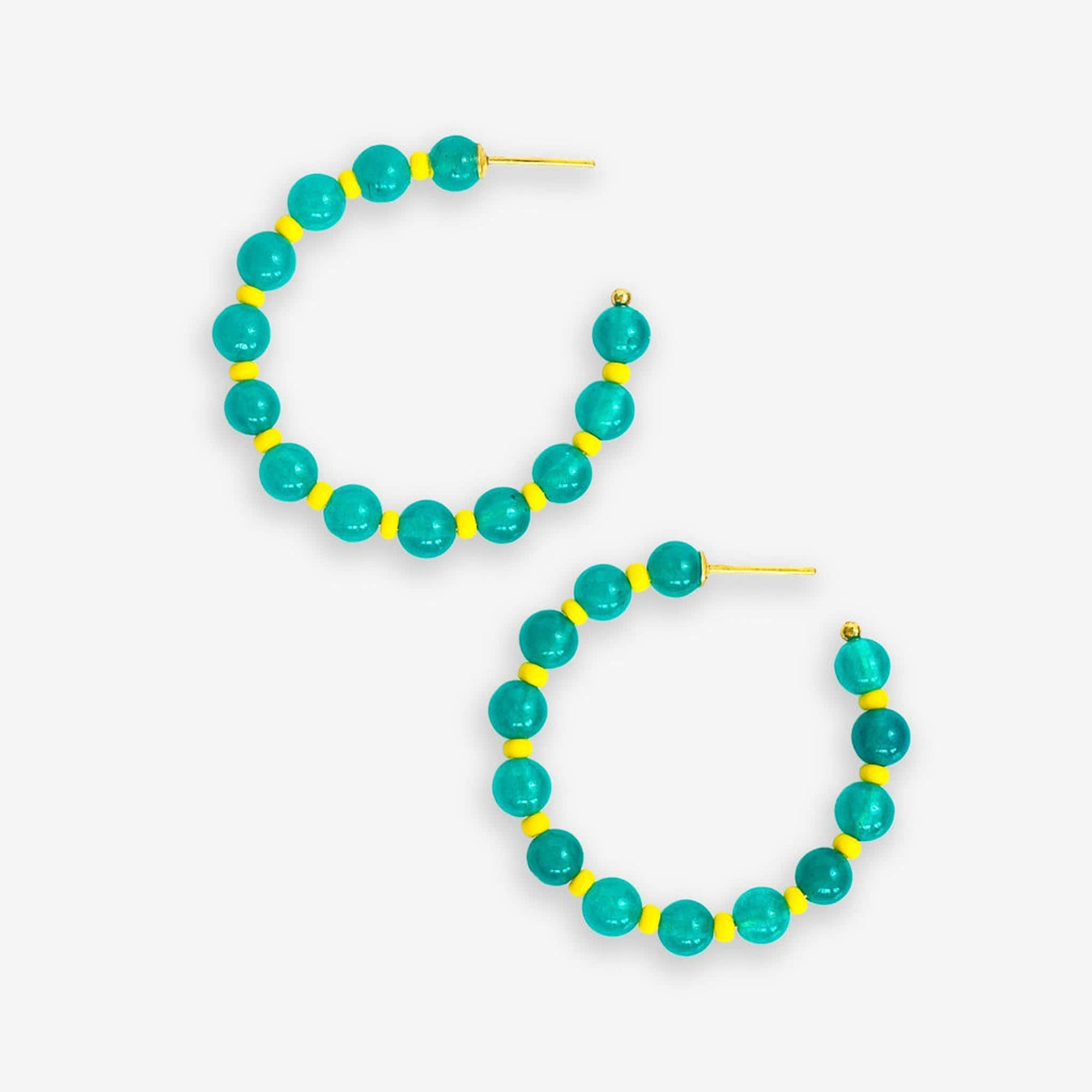 Angela Round Stones With Alternating Seed Bead Hoop Earrings Turquoise Wholesale