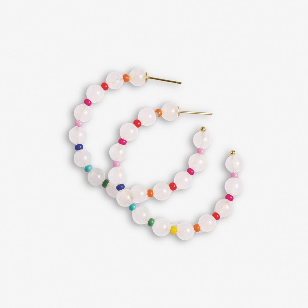 Angela Round Stones With Alternating Seed Bead Hoop Earrings White Wholesale