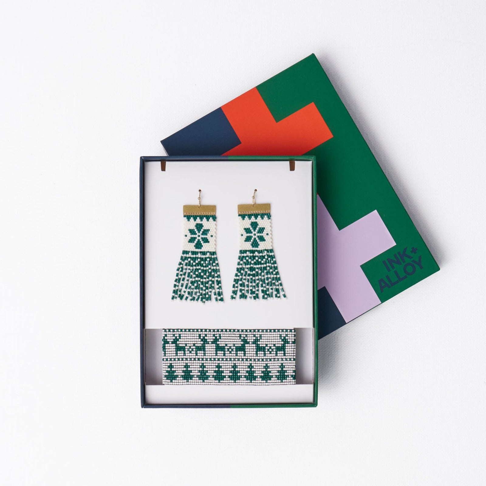 Lauren + Brooklyn Beaded Earrings and Bracelet Set Green Holiday Wholesale