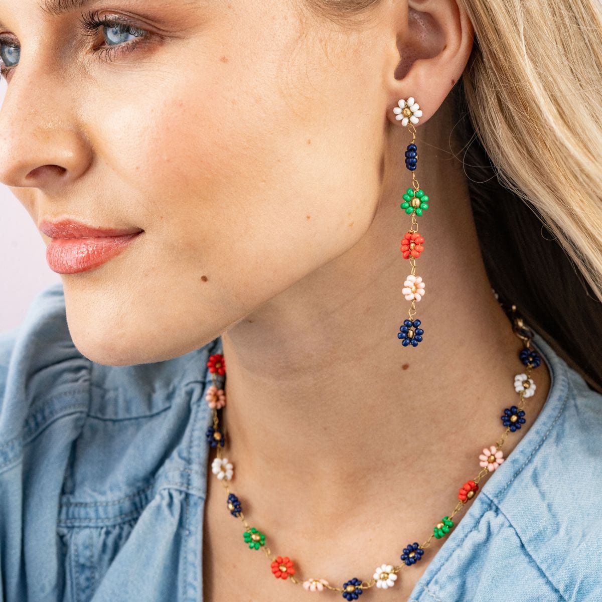 Amanda Multicolor Flower Beaded Dangle Earrings St. Tropez Wholesale