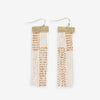 Lana Rectangle Hanger Colorblocks With Stripes Beaded Fringe Earrings Ivory and Gold Wholesale