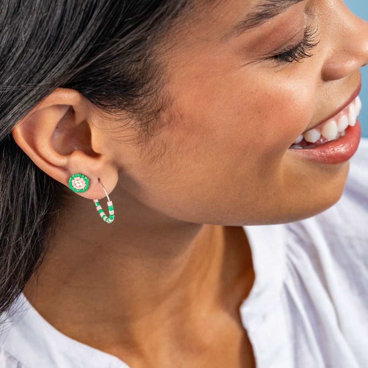 Rowan Circles Beaded Post Earrings Kelly Green Wholesale