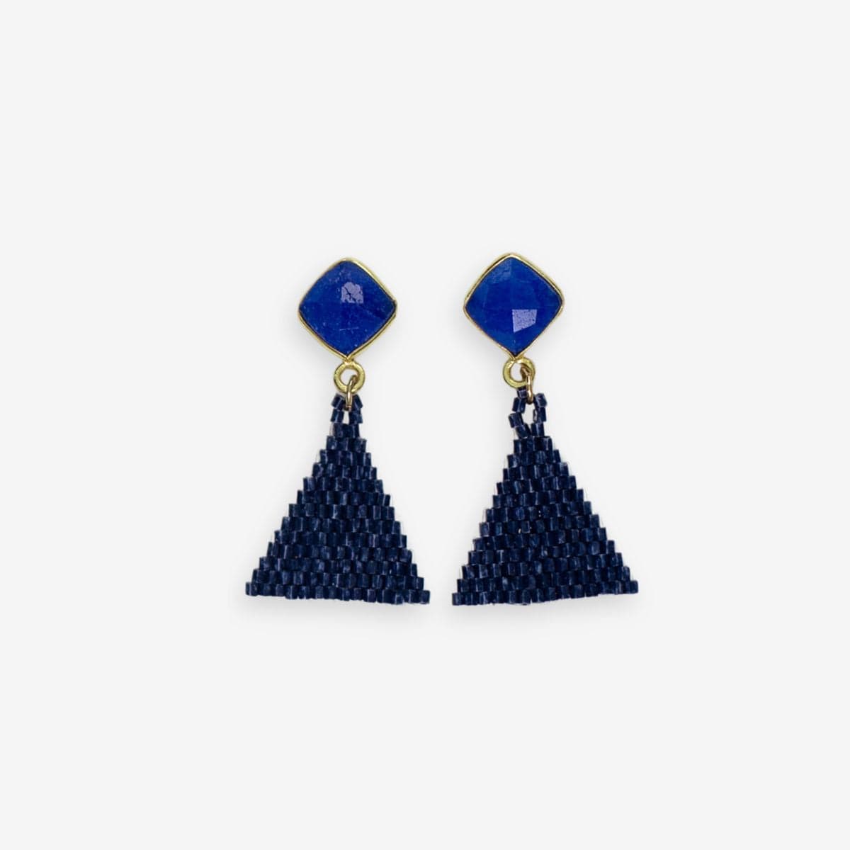 Celia Small Triangle Drop With Semi-Precious Stone Post Earrings Navy Wholesale