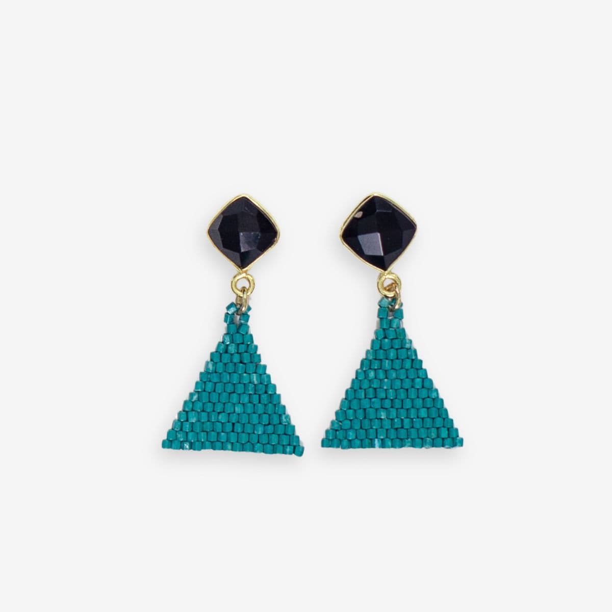Celia Small Triangle Drop With Semi-Precious Stone Post Earrings Teal Wholesale