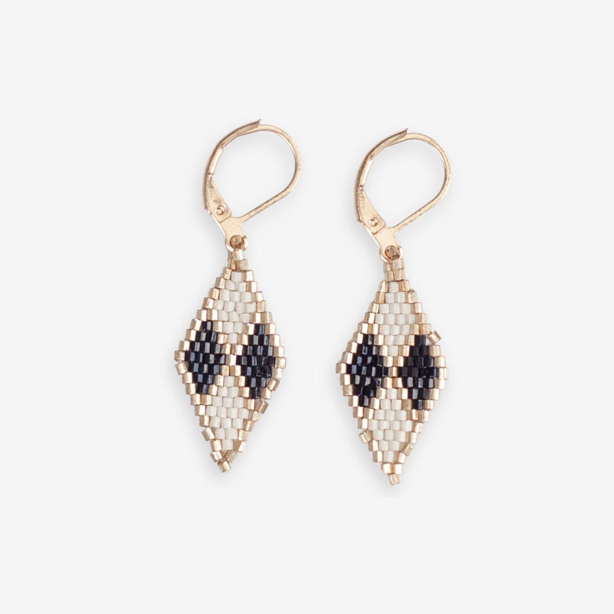 Carmen Mini Gold Hoop Diamond Pattern Beaded Drop Earrings Black/White Wholesale
