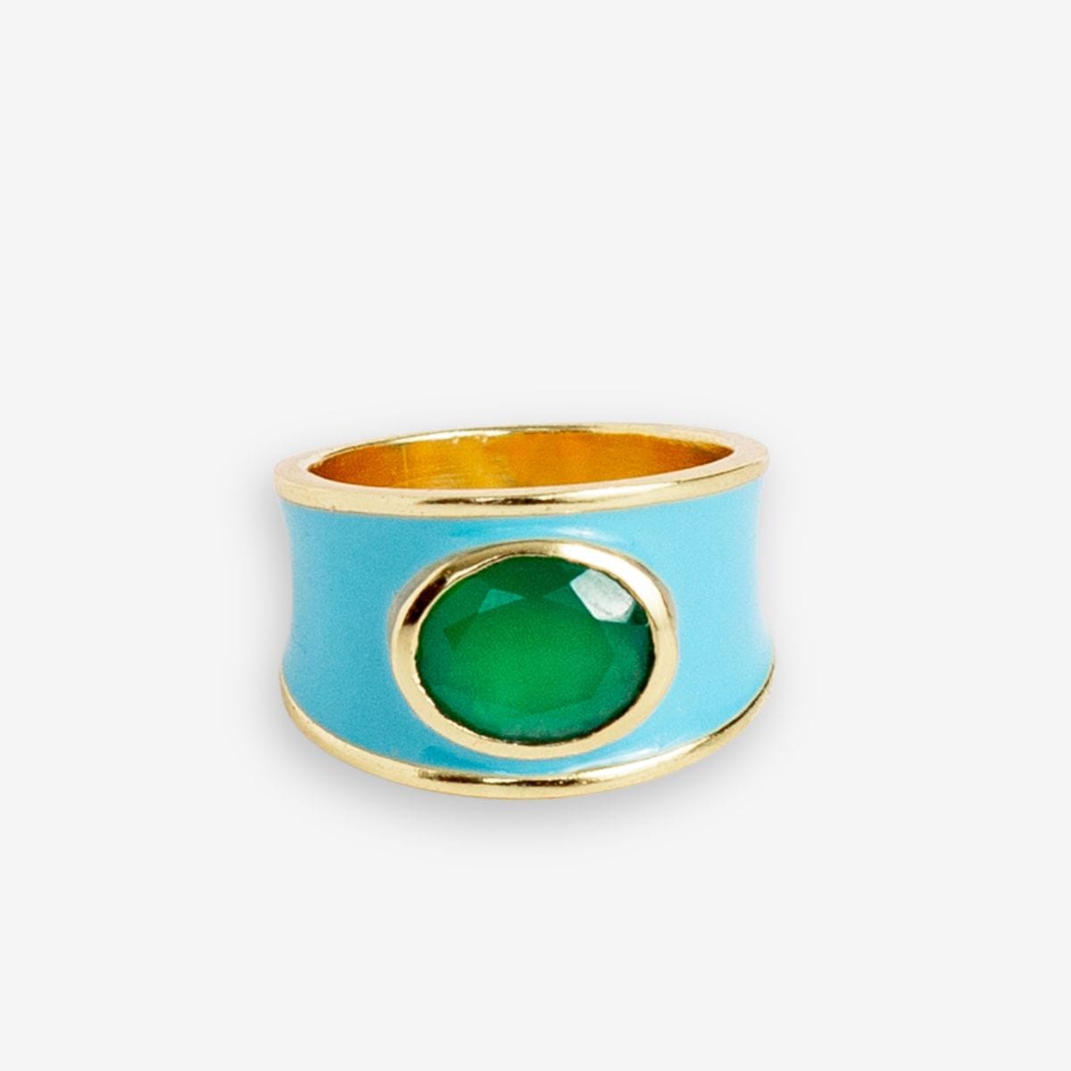 Hazel Oval Stone With Enamel Band Ring Light Blue/Green Wholesale- Size 8