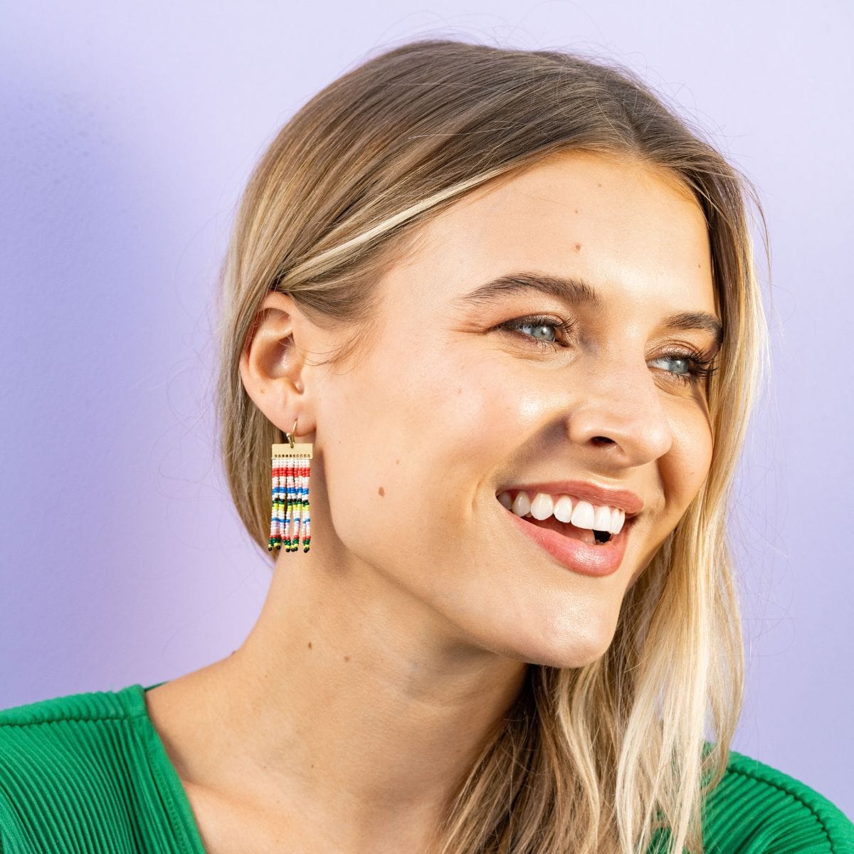Scout Rectangle Hanger Mixed Horizontal Stripes Beaded Fringe Earrings Rio Wholesale