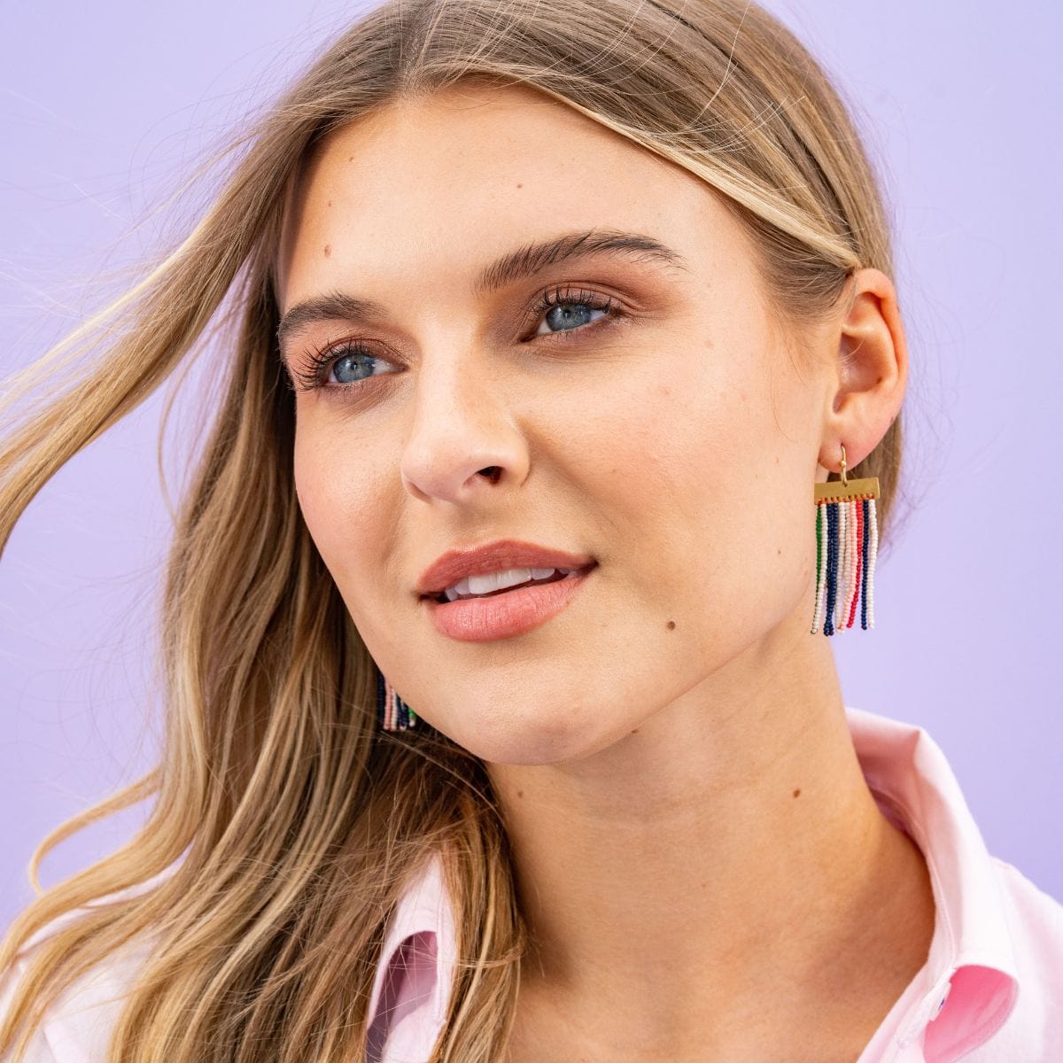 Scout Rectangle Hanger Solid Vertical Stripes Beaded Fringe Earrings St. Tropez Wholesale