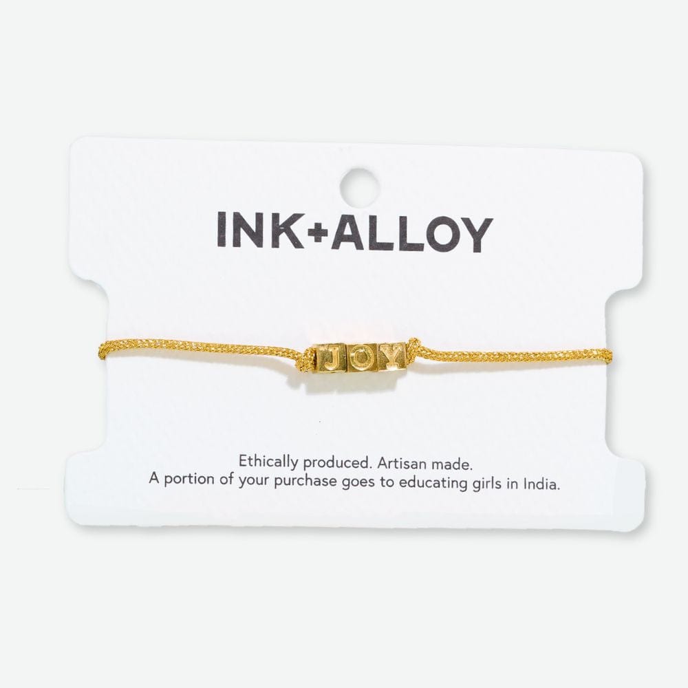 Goldie Gold Lurex Cord Friendship Bracelet with Brass Letters Adjustable Joy Wholesale