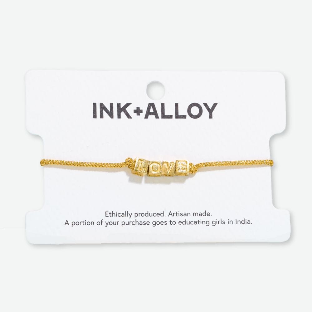 Goldie Gold Lurex Cord Friendship Bracelet with Brass Letters Adjustable Love Wholesale