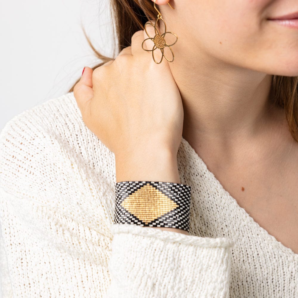 Brooklyn Diamond Beaded Stretch Bracelet Black Wholesale