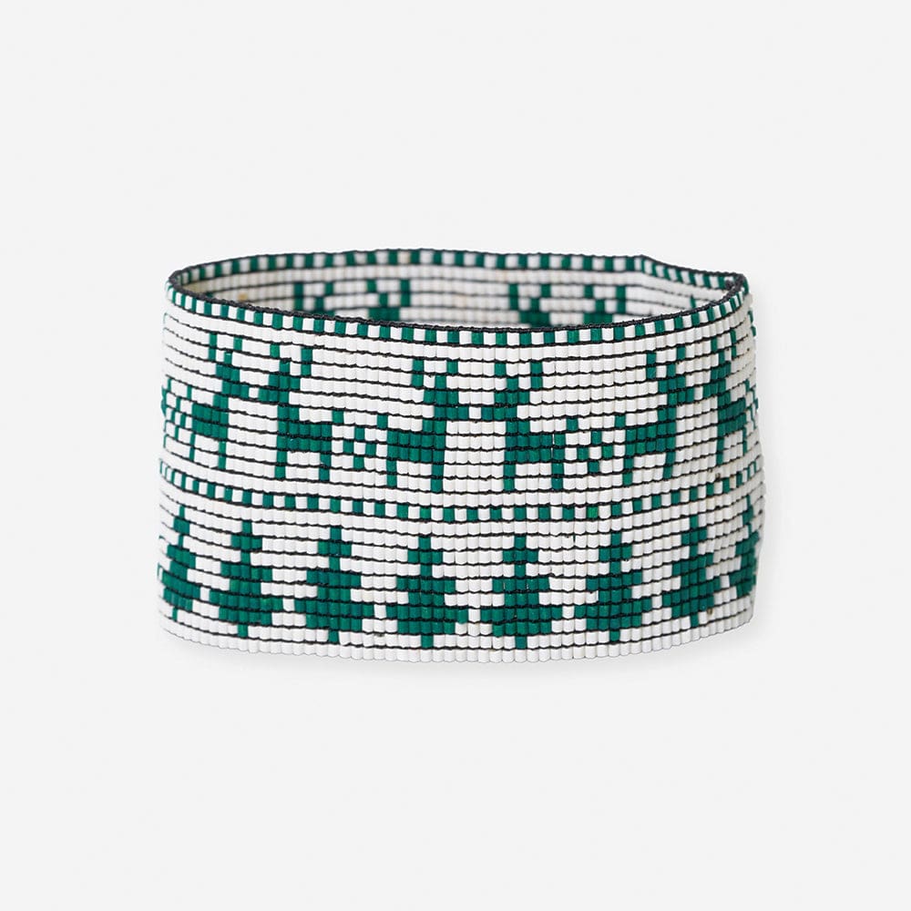 Brooklyn Faire Isle Nordic Snowflakes Beaded Stretch Bracelet Emerald Green and White Wholesale