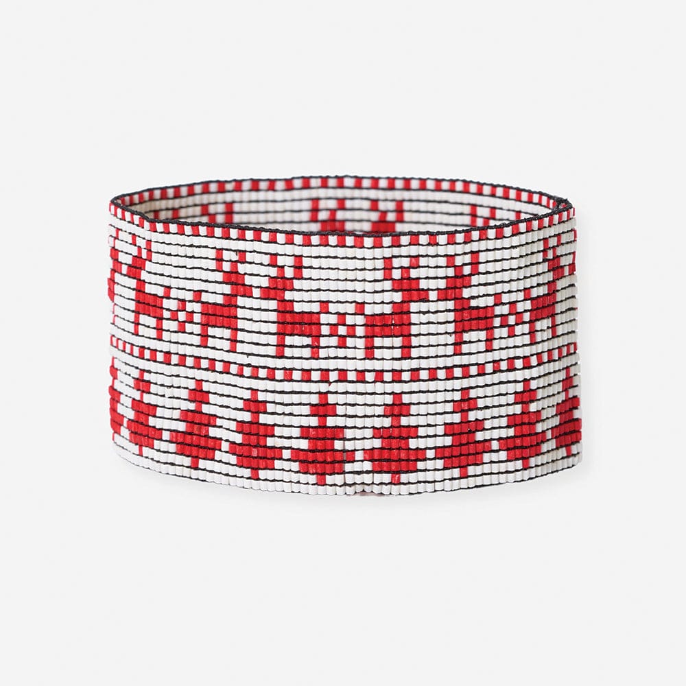 Brooklyn Faire Isle Nordic Snowflakes Beaded Stretch Bracelet Red and White Wholesale