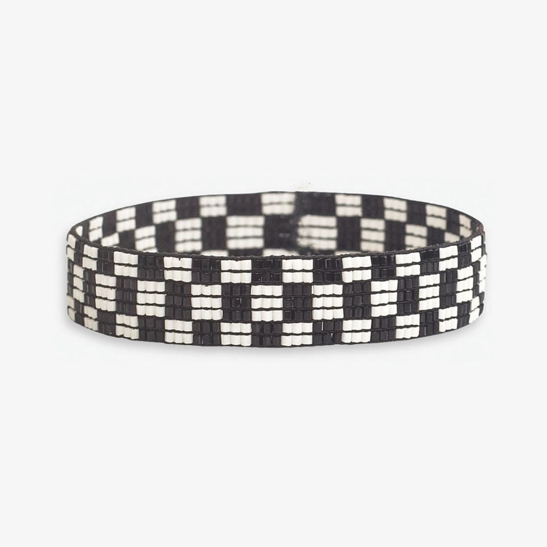 Alex Small Checked Beaded Stretch Bracelet Black and White Wholesale