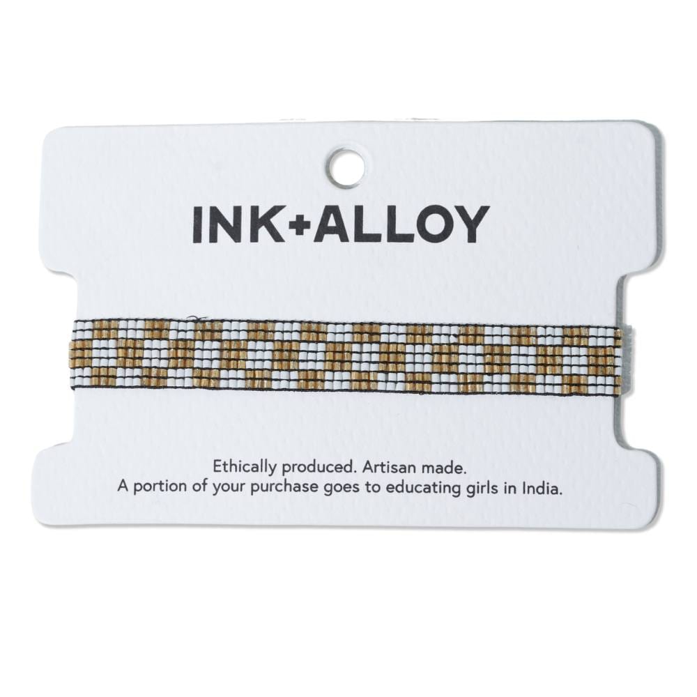 Alex Small Checkered Beaded Stretch Bracelet Ivory/Gold Wholesale