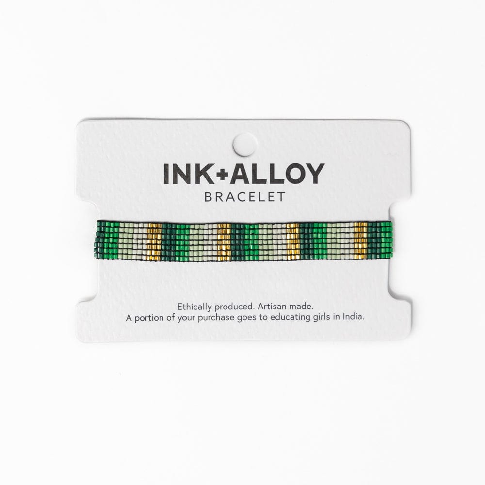 Alex Stripes Beaded Stretch Bracelet Green Gold