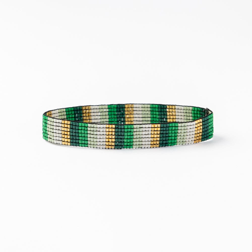 Alex Stripes Beaded Stretch Bracelet Green Gold