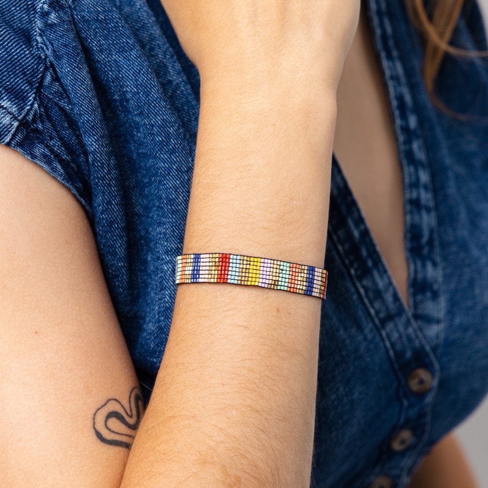 Alex Vertical Stripes Beaded Stretch Bracelet Multi