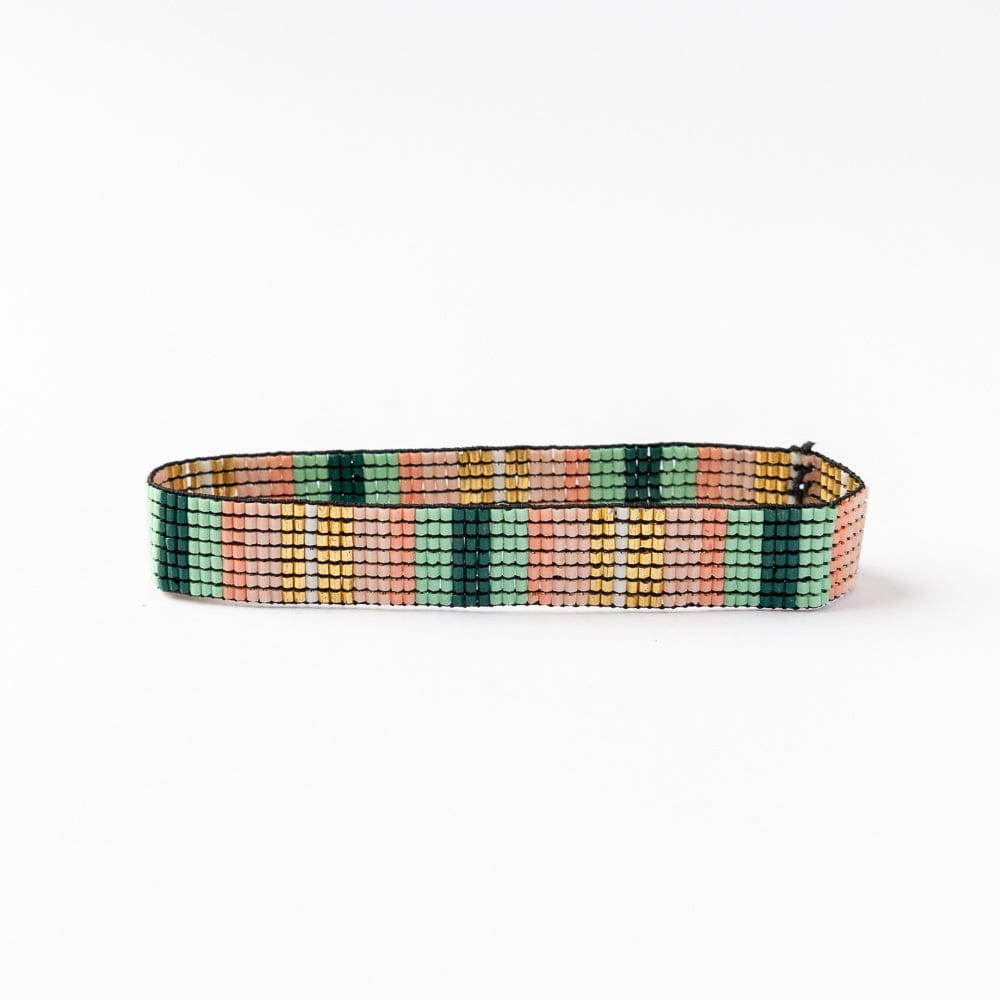 Alex Vertical Stripes Beaded Stretch Bracelet Green Blush