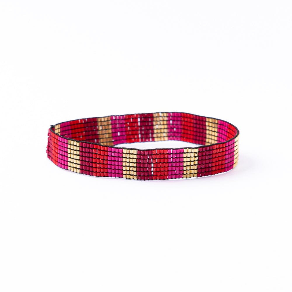 Alex Vertical Stripes Beaded Stretch Bracelet Pink Wholesale