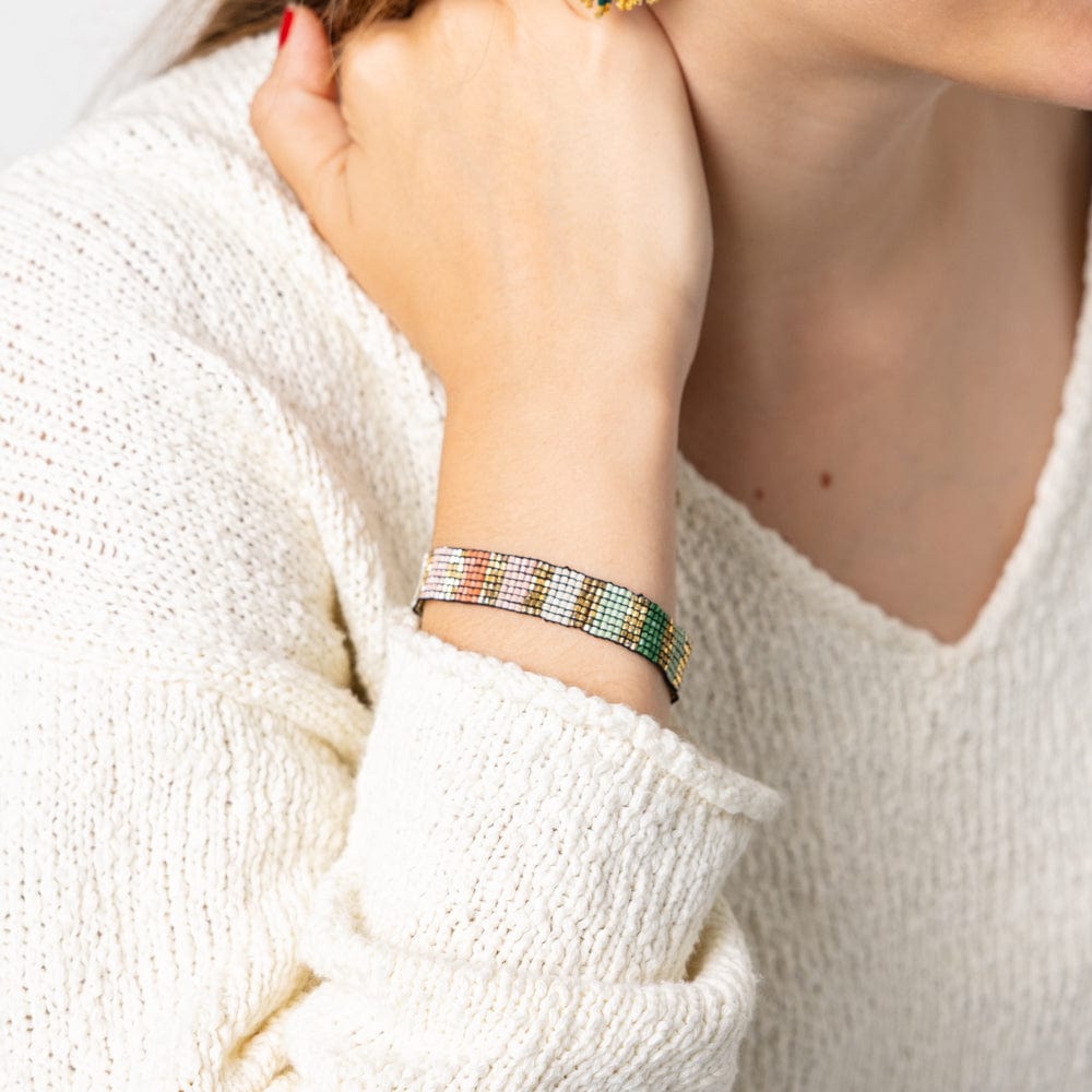 Alex Vertical Lines Beaded Stretch Bracelet Desert Wholesale