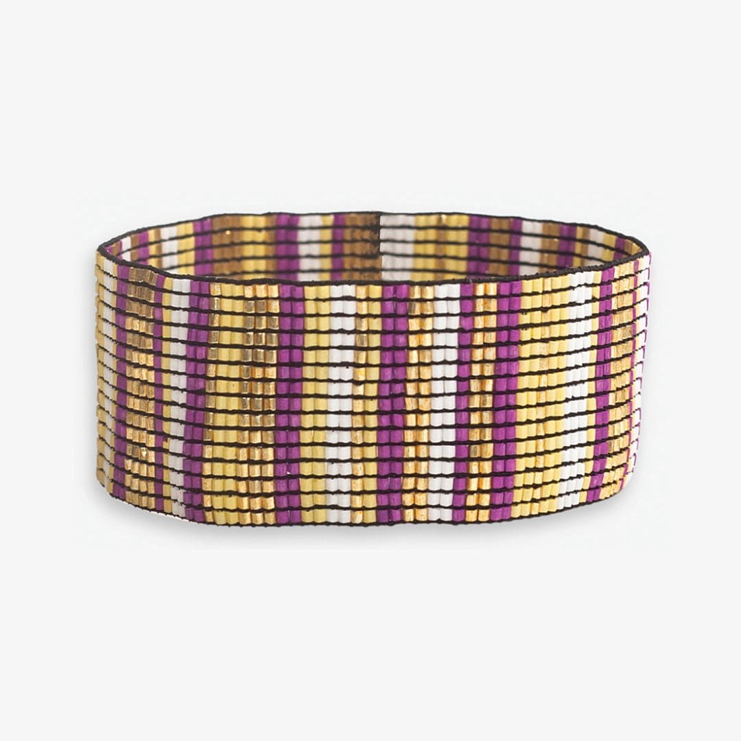 Kenzie Game Day Vertical Stripes Beaded Stretch Bracelet Purple and Yellow Wholesale