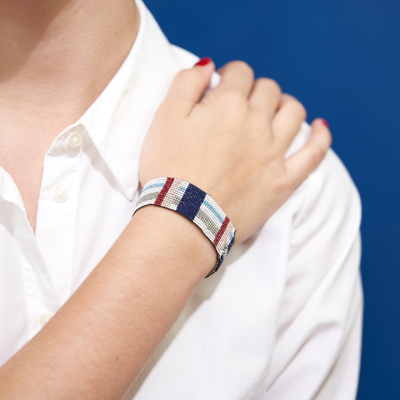 Kenzie Woven Stripes Beaded Stretch Bracelet Wholesale