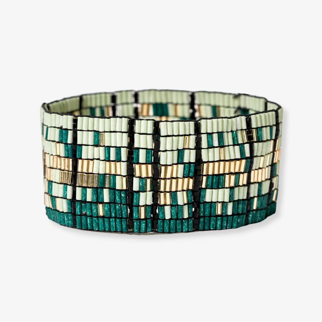 Natalia Mixed Luxe Bead Gradient Stretch Bracelet Emerald Wholesale