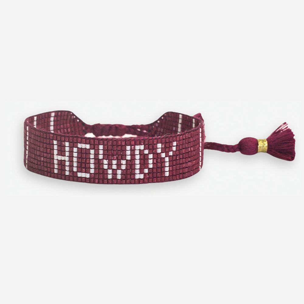 Gabby Game Day "Howdy" Adjustable Beaded Bracelets Maroon and White Wholesale
