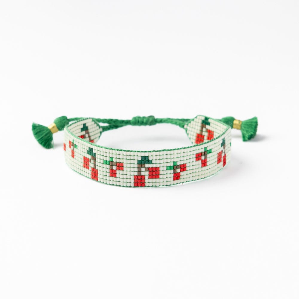 Gabby "Cherries" Adjustable Beaded Bracelet Green