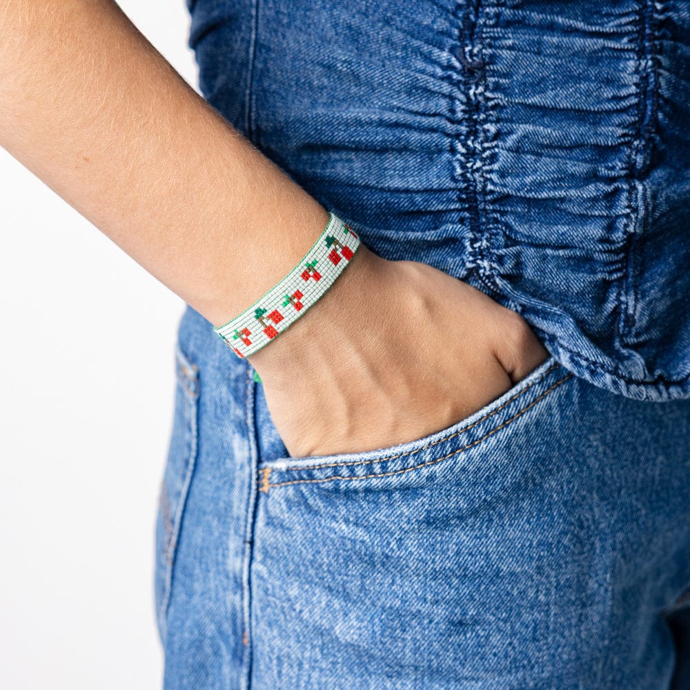 Gabby "Cherries" Adjustable Beaded Bracelet Green
