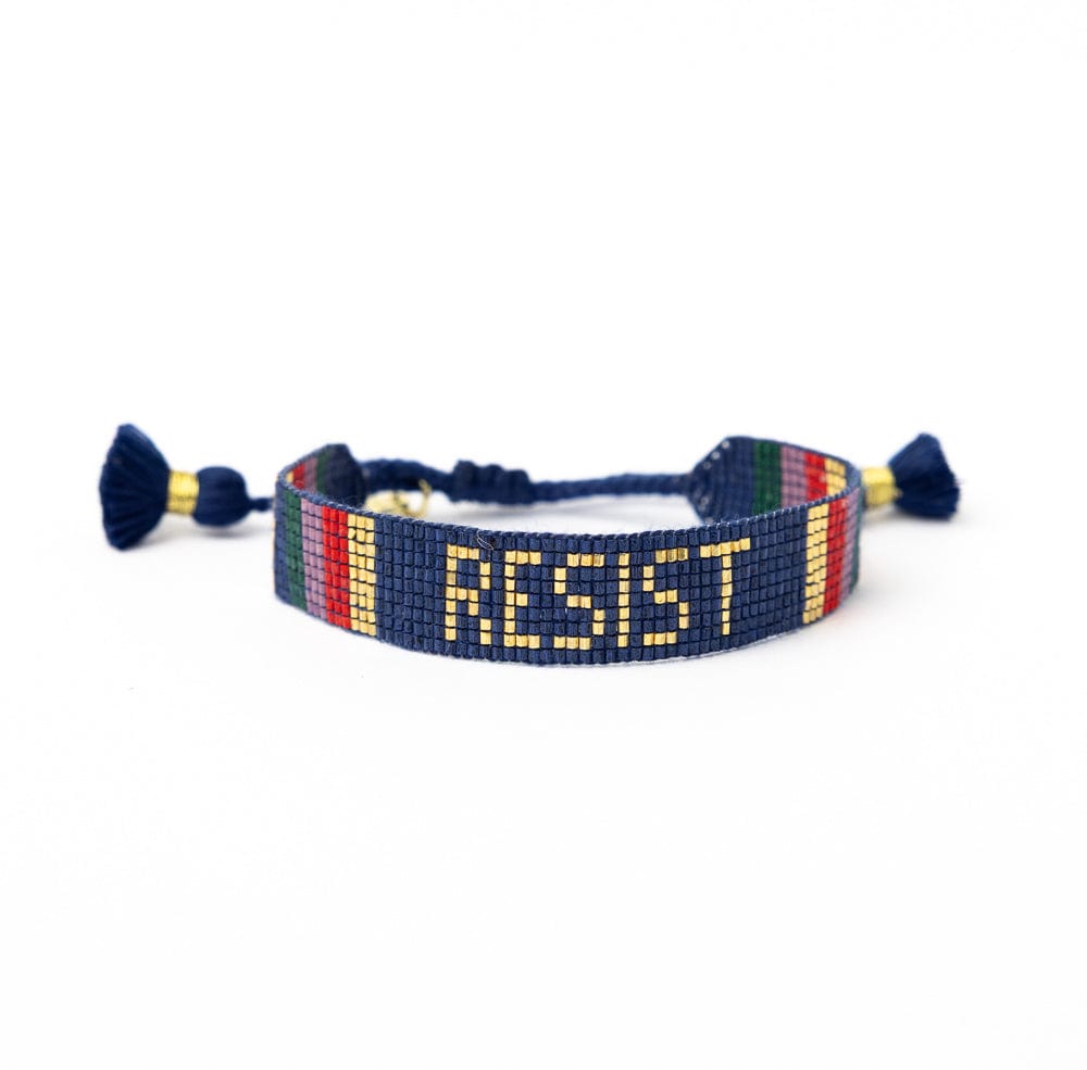 Gabby &quot;Resist&quot; Adjustable Beaded Bracelet Blue Wholesale