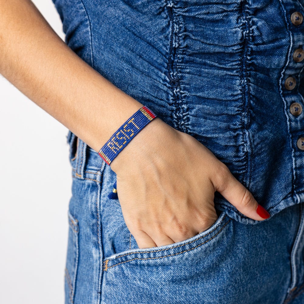 Gabby "Resist" Adjustable Beaded Bracelet Blue Wholesale