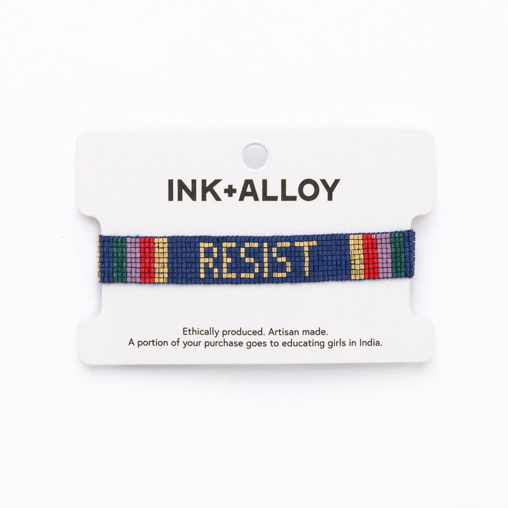 Gabby "Resist" Adjustable Beaded Bracelet Blue Wholesale