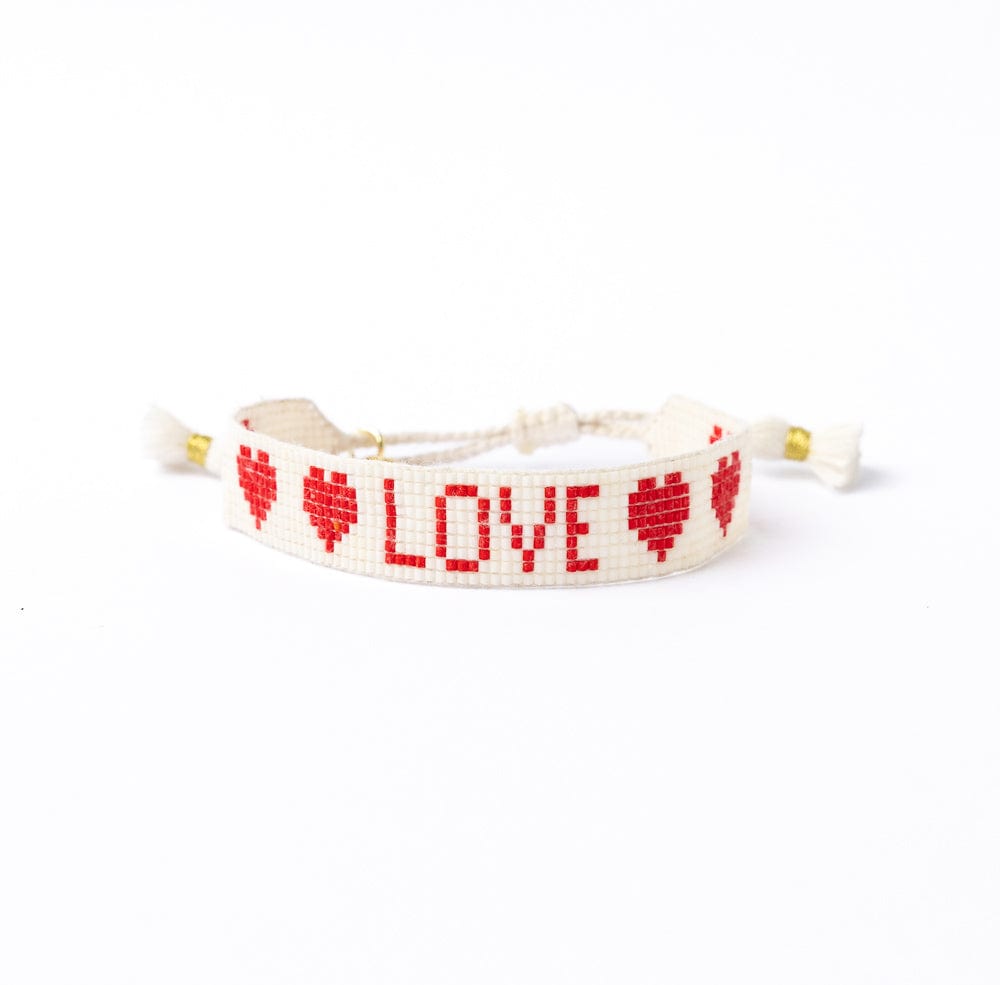 Gabby &quot;Love&quot; Adjustable Beaded Bracelet White + Red Wholesale